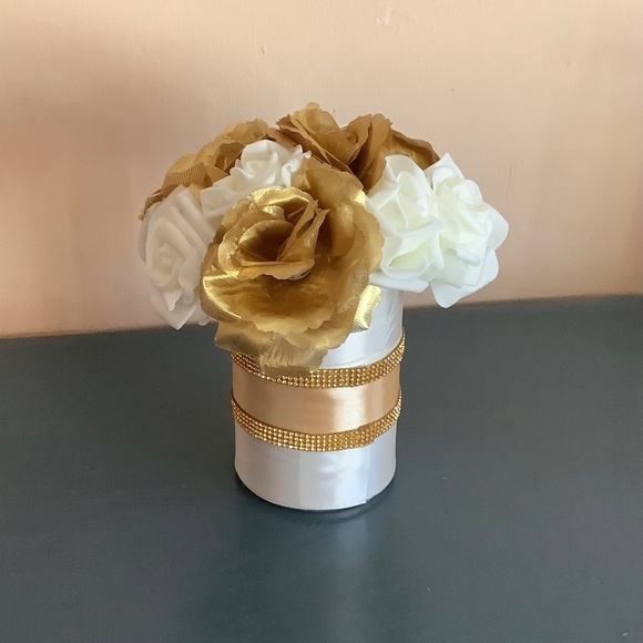 Golden Rose centerpiece with satin and rhinestone ribbon…you pick colors - Picture 3 of 10